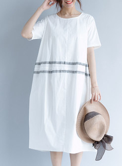 White Casual Short Sleeve T-shirt Dress